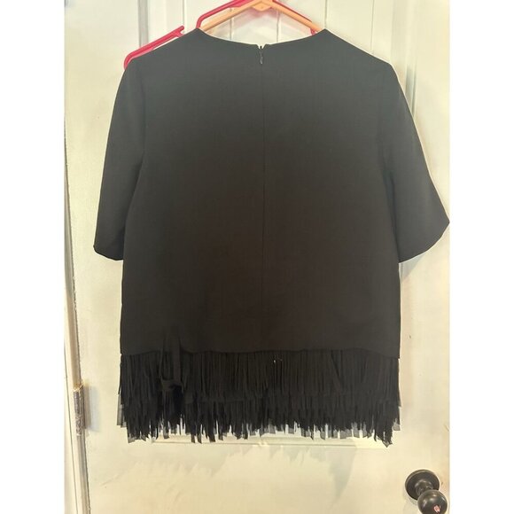 Banana Republic Black Short Sleeve Fringe Blouse Size Small Petite - Picture 4 of 6